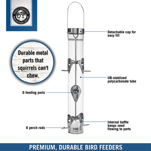 Droll Yankees Classic squirrel-deterrent design keeps perches safe and birds undisturbed.