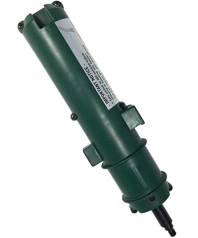 Droll Yankees Yankee Flipper battery with green housing powering the feeder reliably for uninterrupted bird feeding.