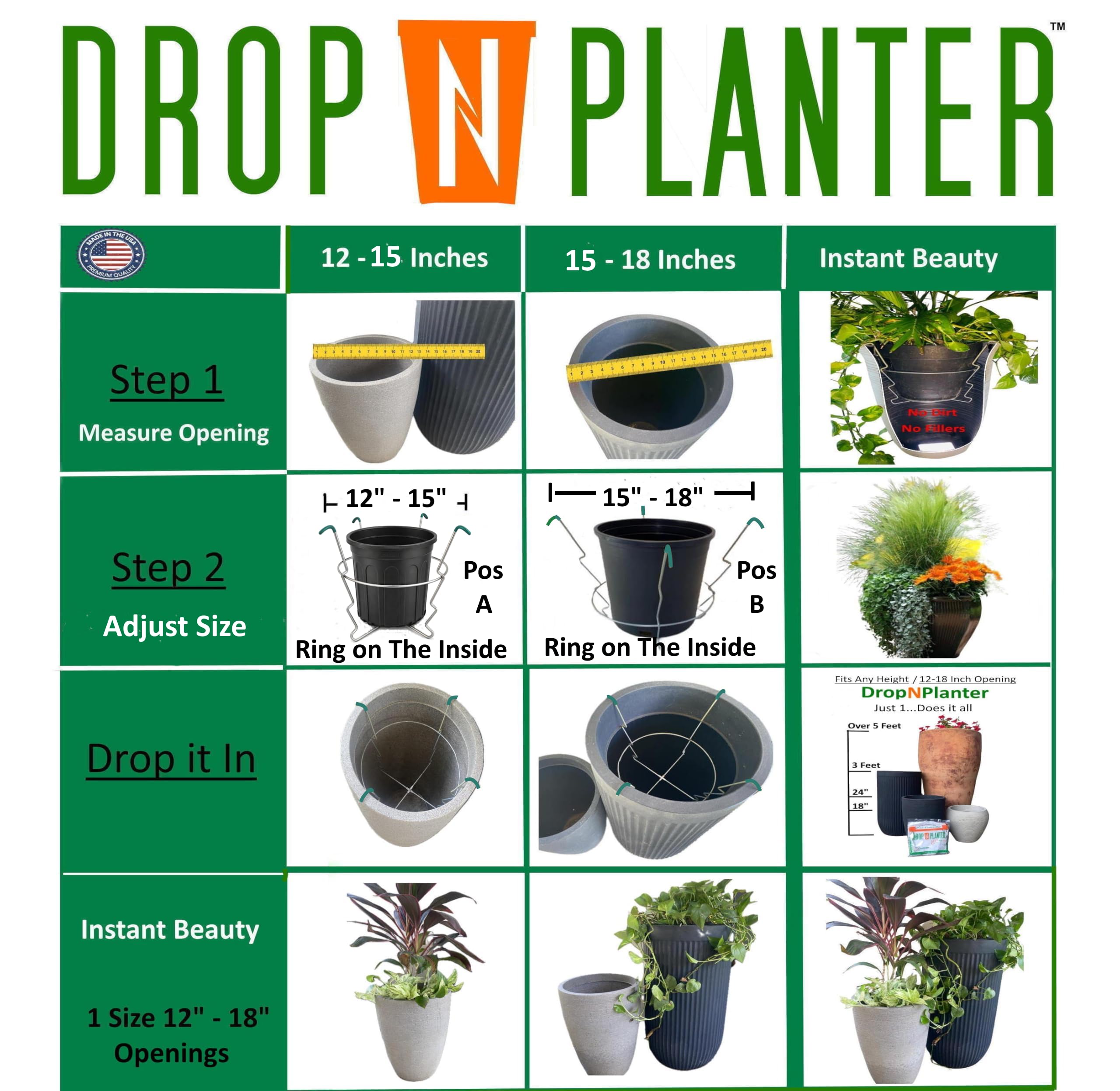Drop N Planter suits artificial and fresh arrangements indoors and outdoors.