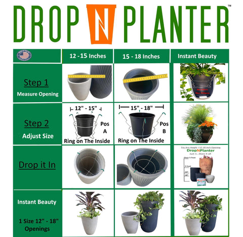Drop N Planter suits artificial and fresh arrangements indoors and outdoors.