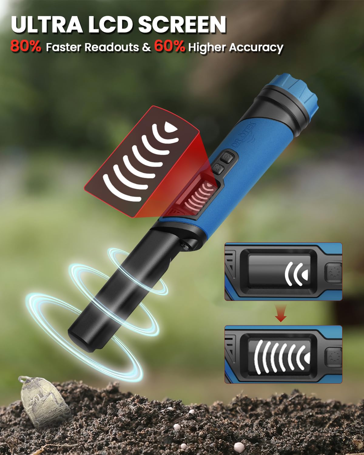 DR.ÖTEK pinpointer is IP68 waterproof for underwater or rainy hunts.