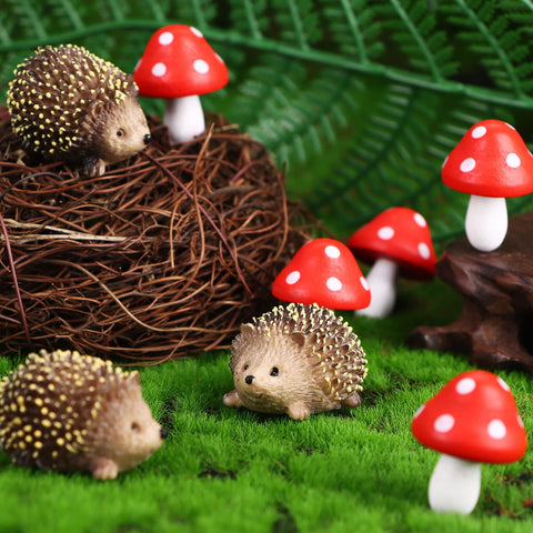 Droutti mushroom figurines brighten fairy gardens and bonsai displays with natural charm.
