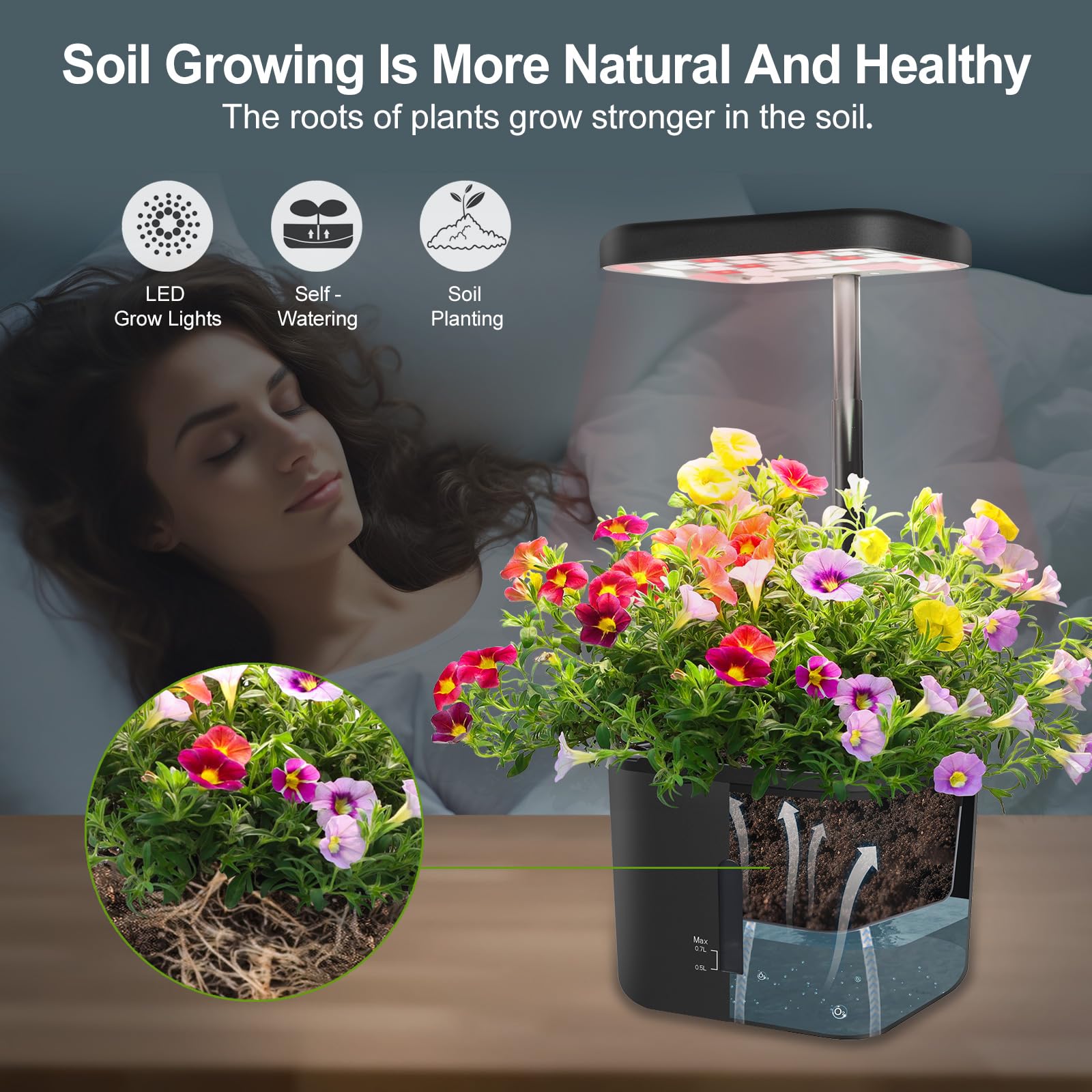 DRYADES LED grow light in action showing full-spectrum coverage for vegetables and herbs.