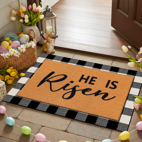 Drydiet buffalo plaid front mat adds classic style to Easter decor