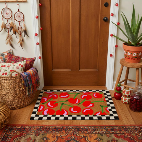 Drydiet multi-color cherry pattern adds bright seasonal vibes to entryway