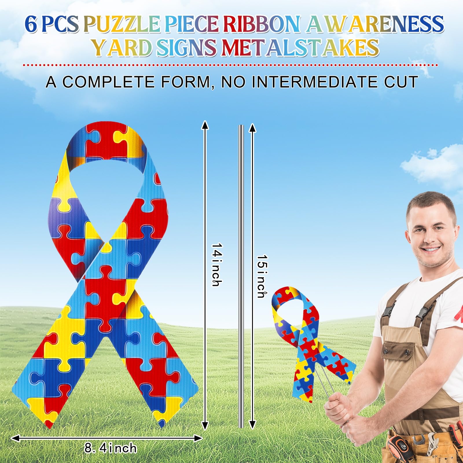 Drydiet puzzle piece ribbon sign front view shows bright colors for visibility.
