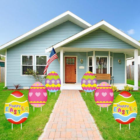 Drydiet colorful Easter decor enhances entryways and garden paths