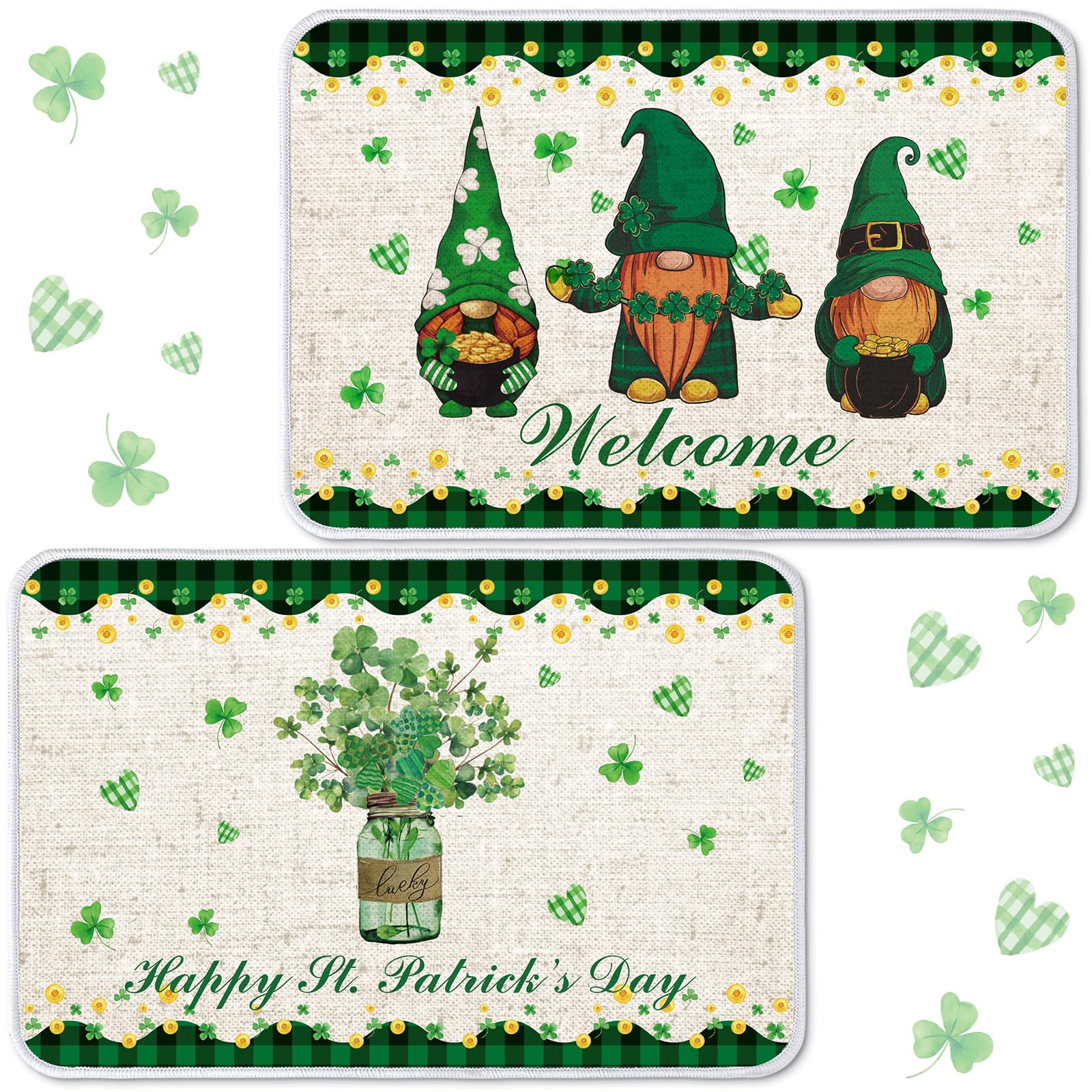 Drydiet St. Patrick's Day doormat with gnomes welcomes guests and protects floors.