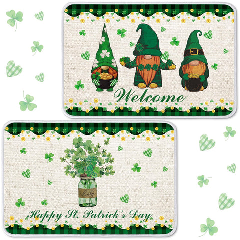Drydiet St. Patrick's Day doormat with gnomes welcomes guests and protects floors.