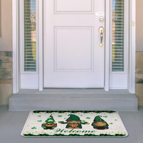 Drydiet doormat featuring shamrocks brightens the entry and traps dirt.