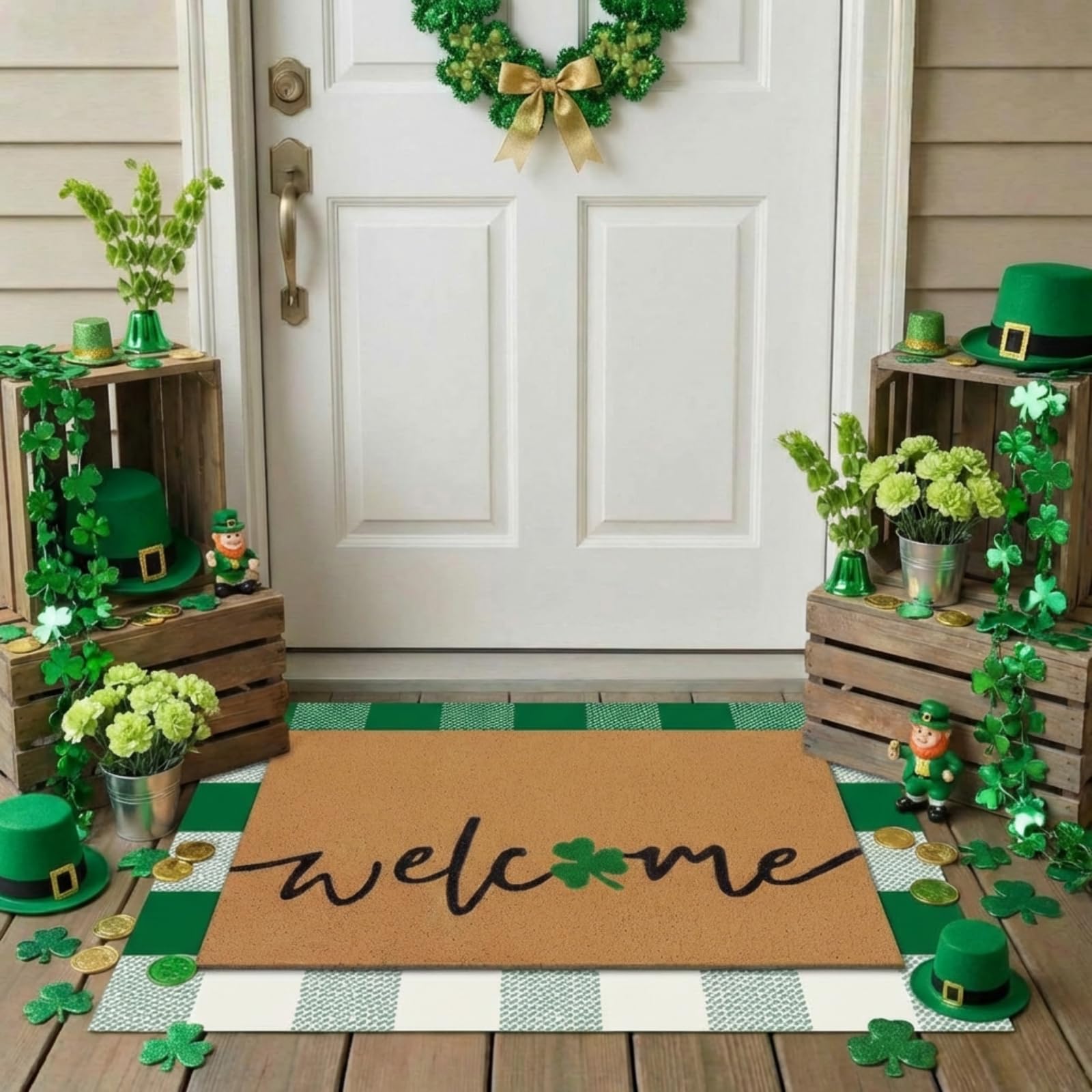Drydiet St Patrick's Day layered doormat front view with double layers for a welcoming entry