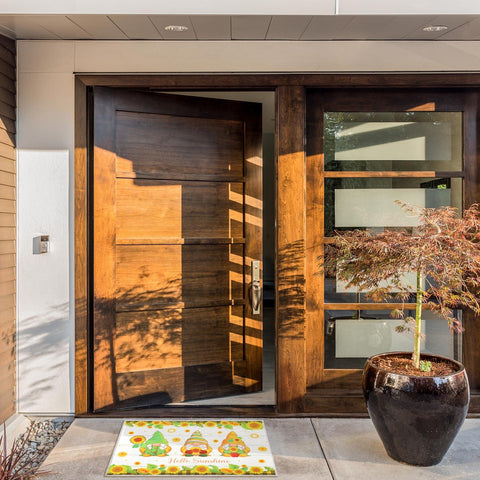 Drydiet Sunflower gnome doormat brightens exterior spaces with garden-inspired vibes.