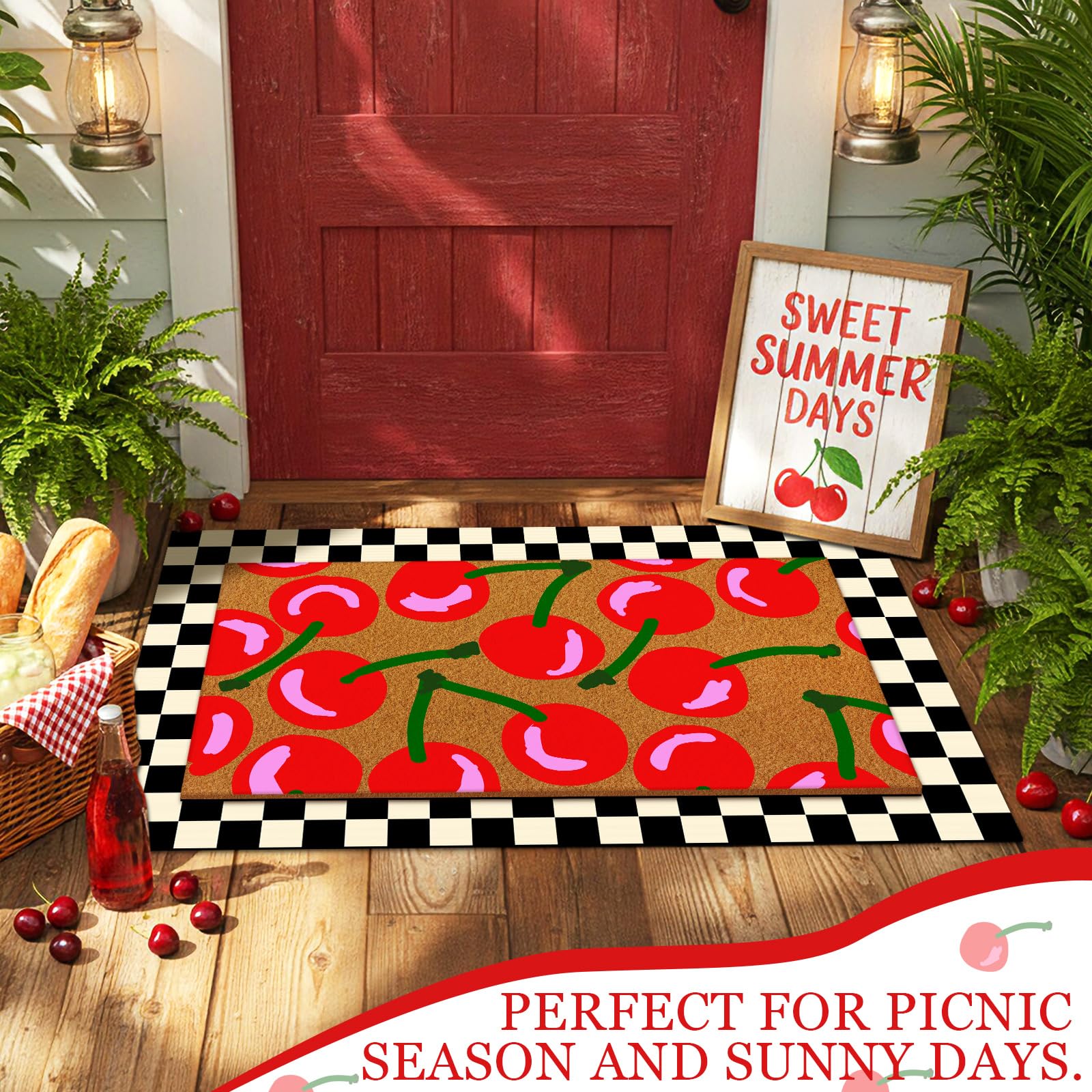 Drydiet welcome outdoor doormat with layered plaid rug enhances porch decor