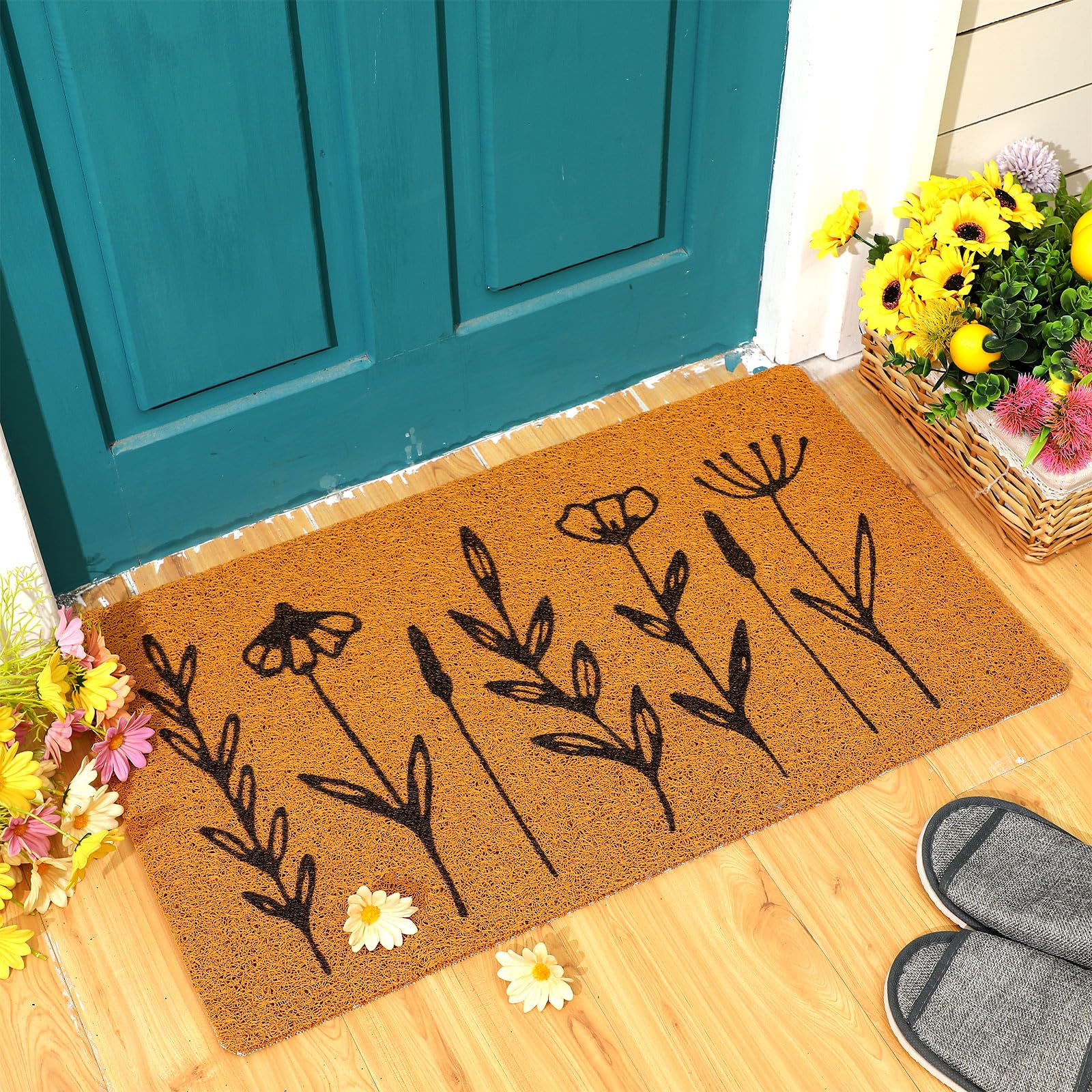 Drydiet wildflower doormat at the entry adds cheerful appeal for indoor and outdoor use.