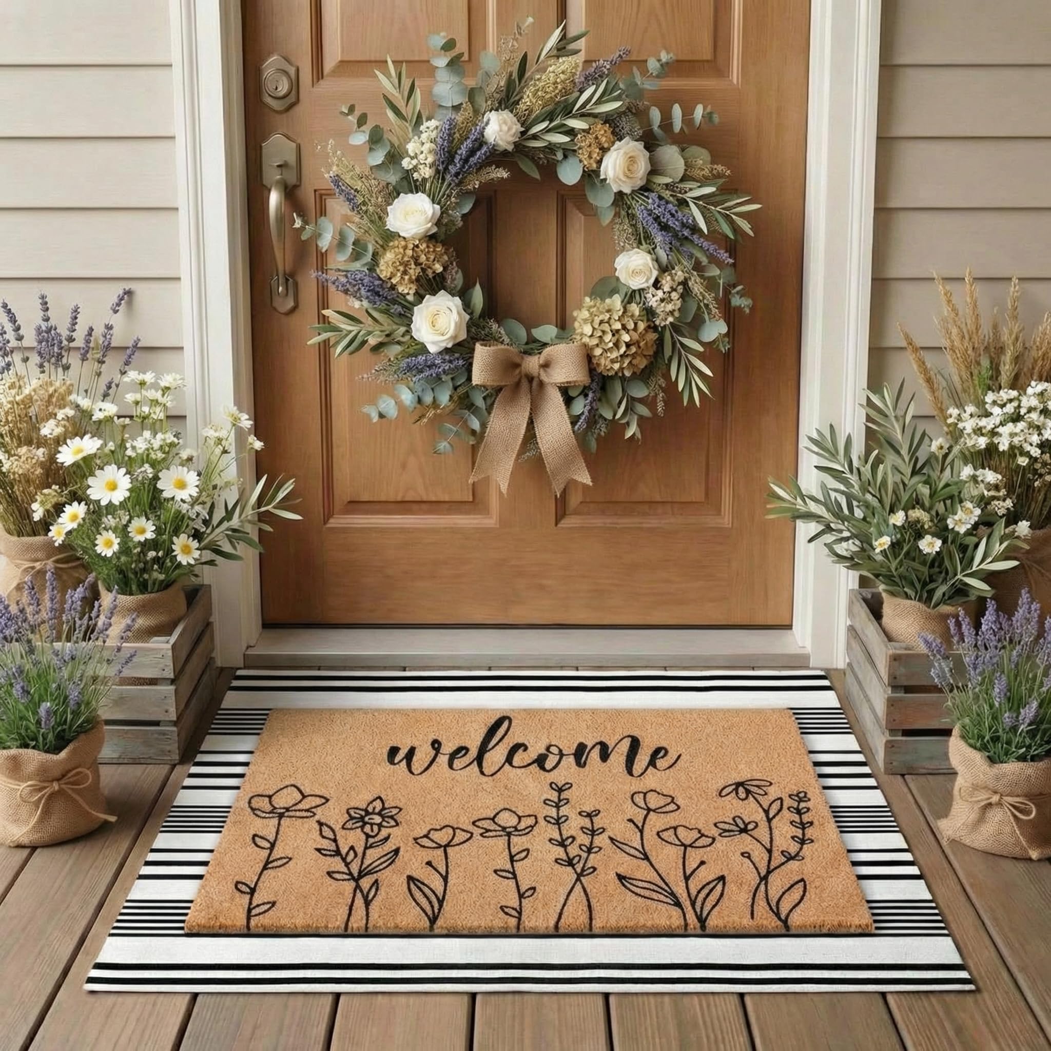 Drydiet wildflower bottom-layer doormat provides stable entryway footing.