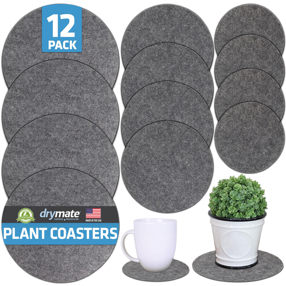 Drymate plant coaster 6-inch in use protects surfaces from spills and moisture.
