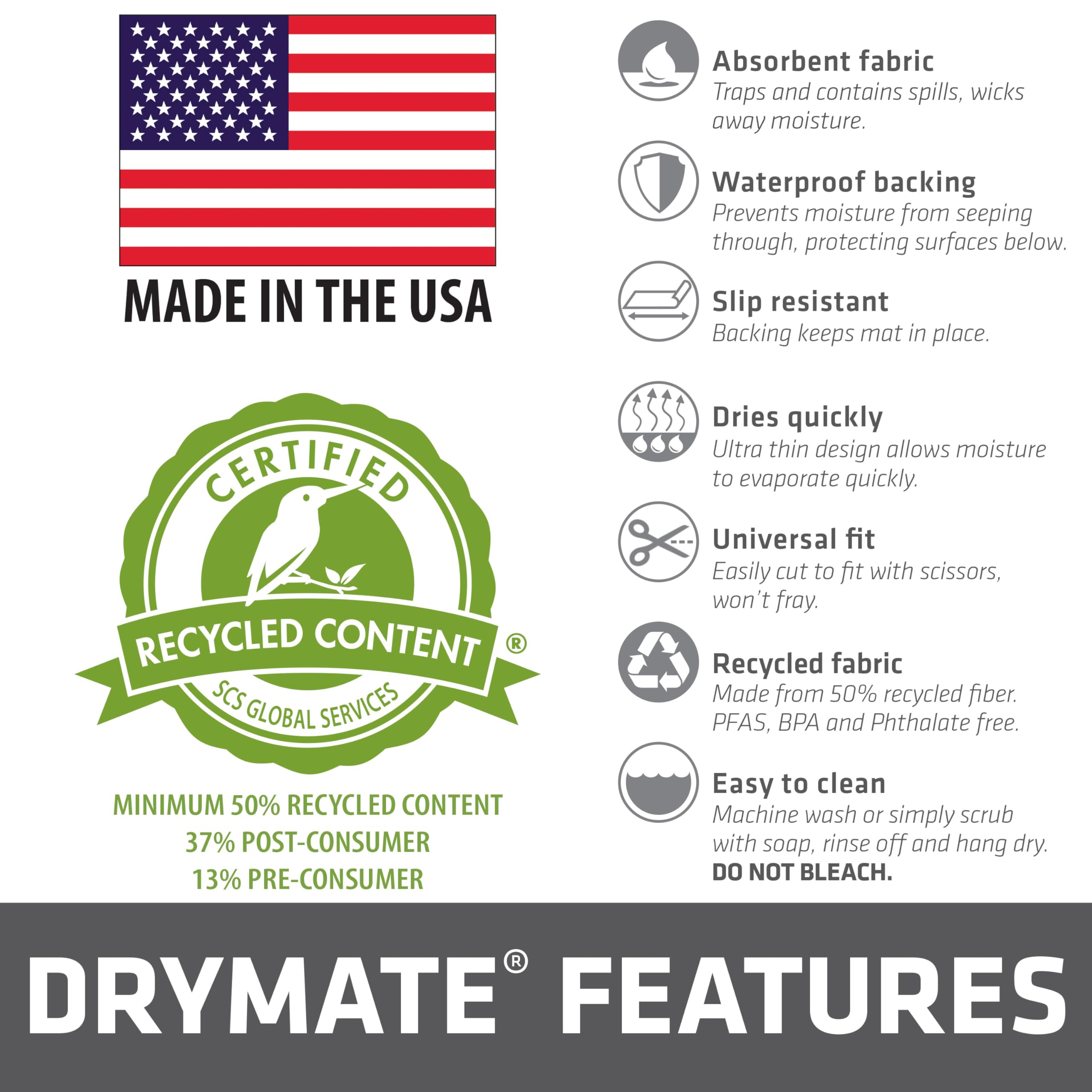 Drymate made in USA tag indicates quality and durability.