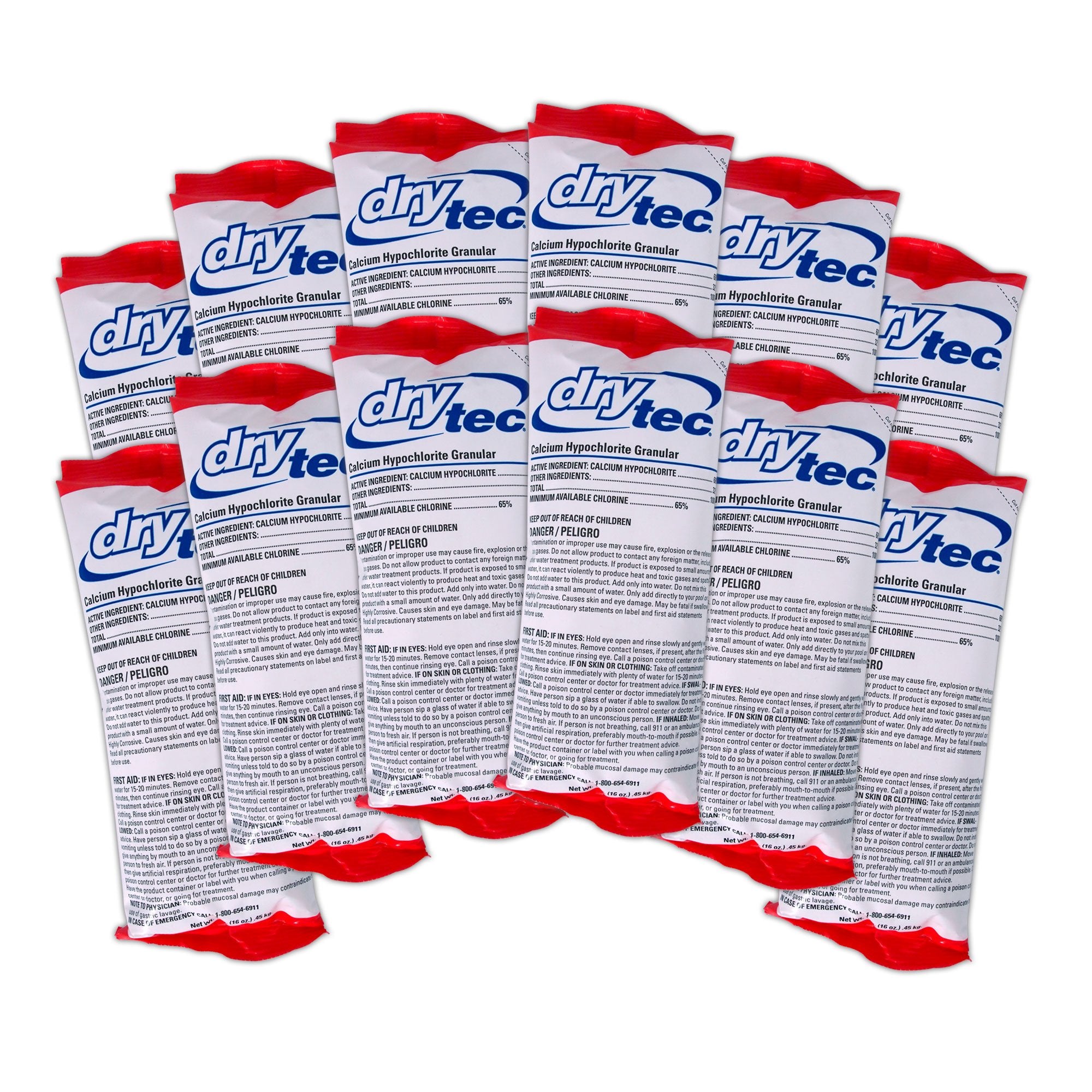 DryTec pool shock packaging on deck ready for use
