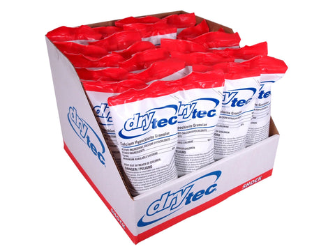 DryTec calcium hypochlorite pool shock bag contents ready for even dispersion.