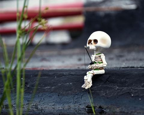 DS. DISTINCTIVE STYLE fountain edge skeleton statue creates a playful focal point.
