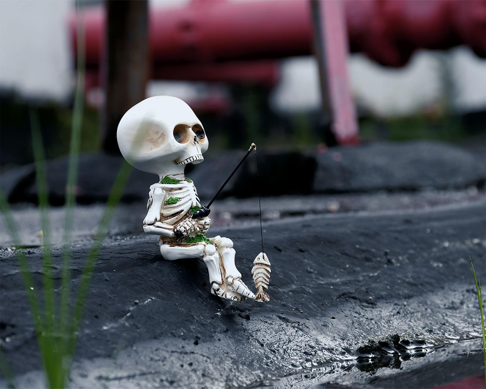 DS. DISTINCTIVE STYLE outdoor skull garden ornament anchors a goth aesthetic.