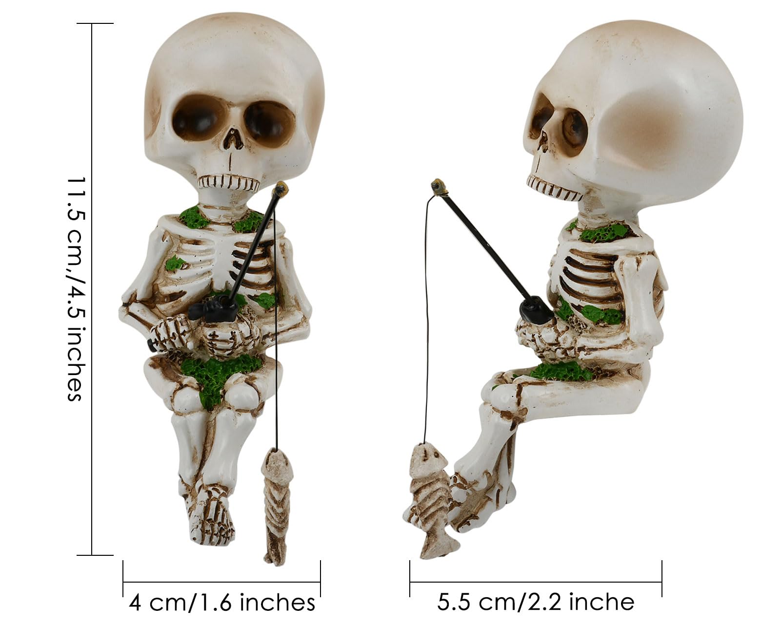 DS. DISTINCTIVE STYLE resin skull fisher statue withstands outdoor use by pools.