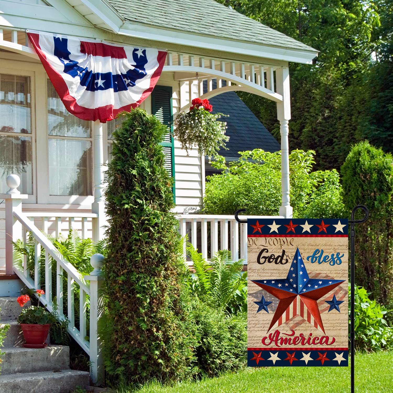 Dsben patriotic flag 12x18 back view with mirrored print for dual-side visibility