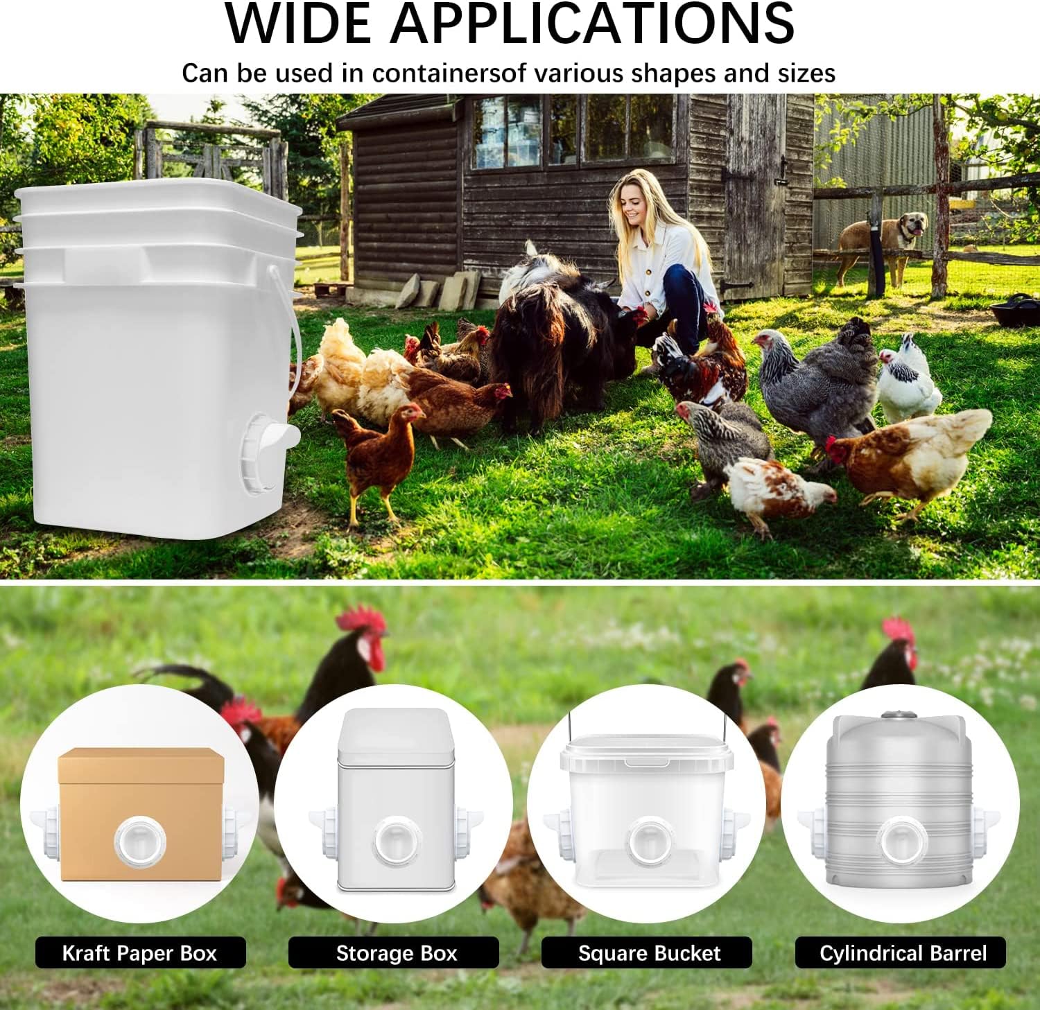DSTANA Barrel or bucket installation demonstrates versatile compatibility for poultry feeding.