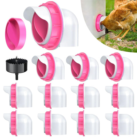 DSTANA chicken feeder port set with 12 ports in pink for mess-free feeding