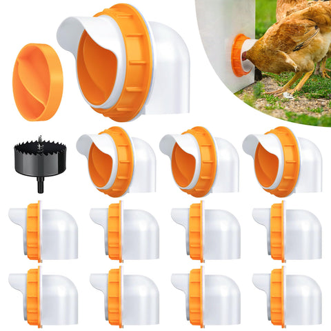 DSTANA chicken feeder port assembly shows upgraded opening for cleaner spillage control.