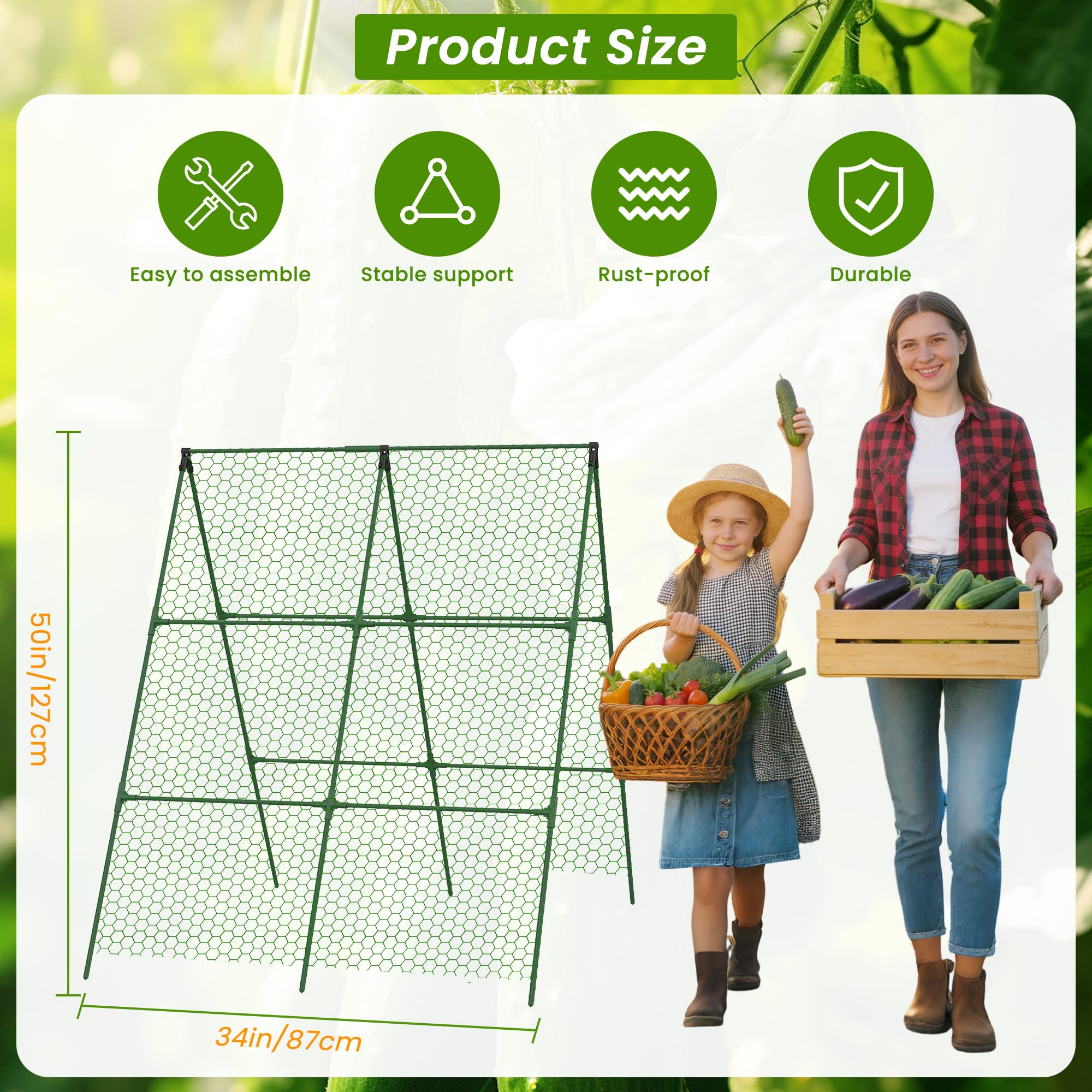 DSTANA cucumber trellis triangular frame provides stable support for heavy vines.