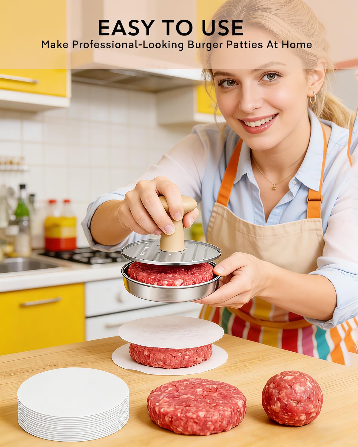 DSTHISAR burger press showing non-stick surface for easy patty release
