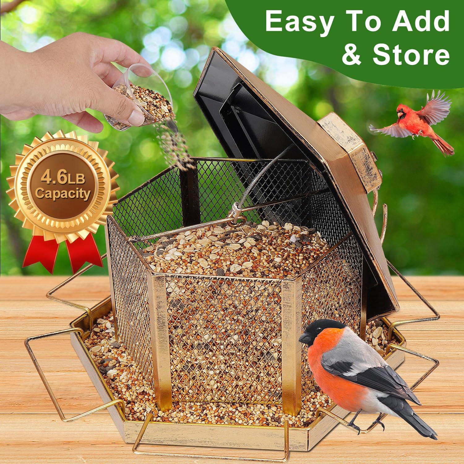 DTEPFUEN large-capacity seed basket keeps feed available for longer periods.