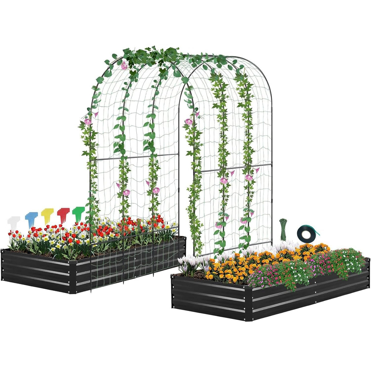 DTIG galvanized raised garden bed with trellis enables vertical planting and stability