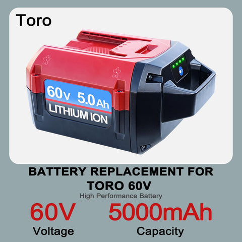 DTK Toro 60V 5Ah battery with LED gauge indicating charge level