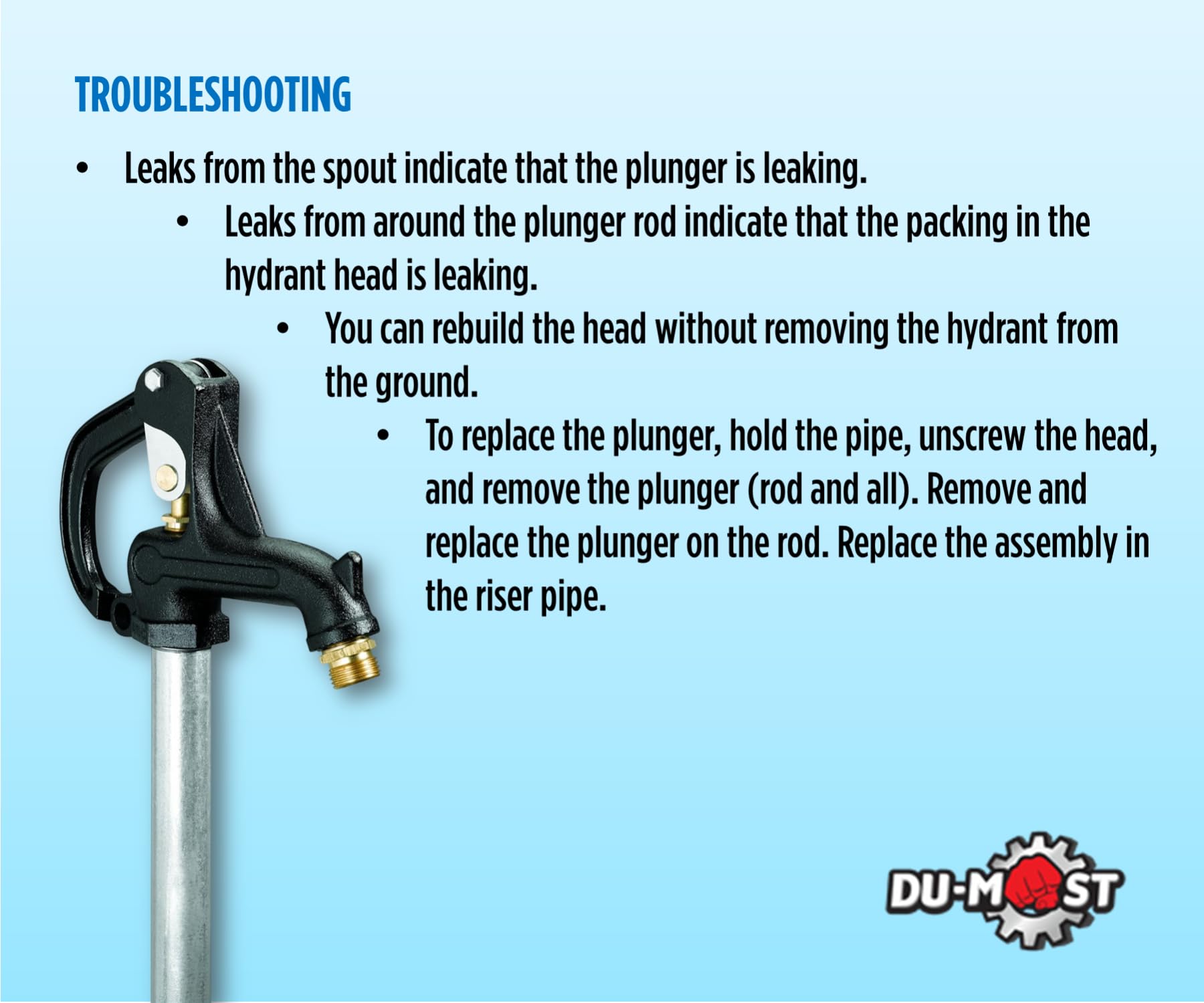 DU-MOST frost-free drainage system prevents water from freezing after use.