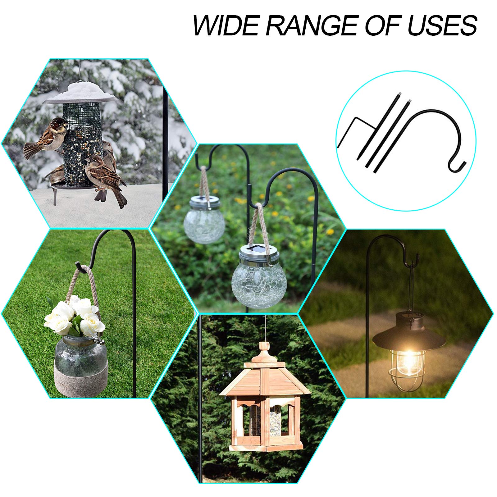 Dualshine shepherd hook lantern display adds subtle charm to gardens.