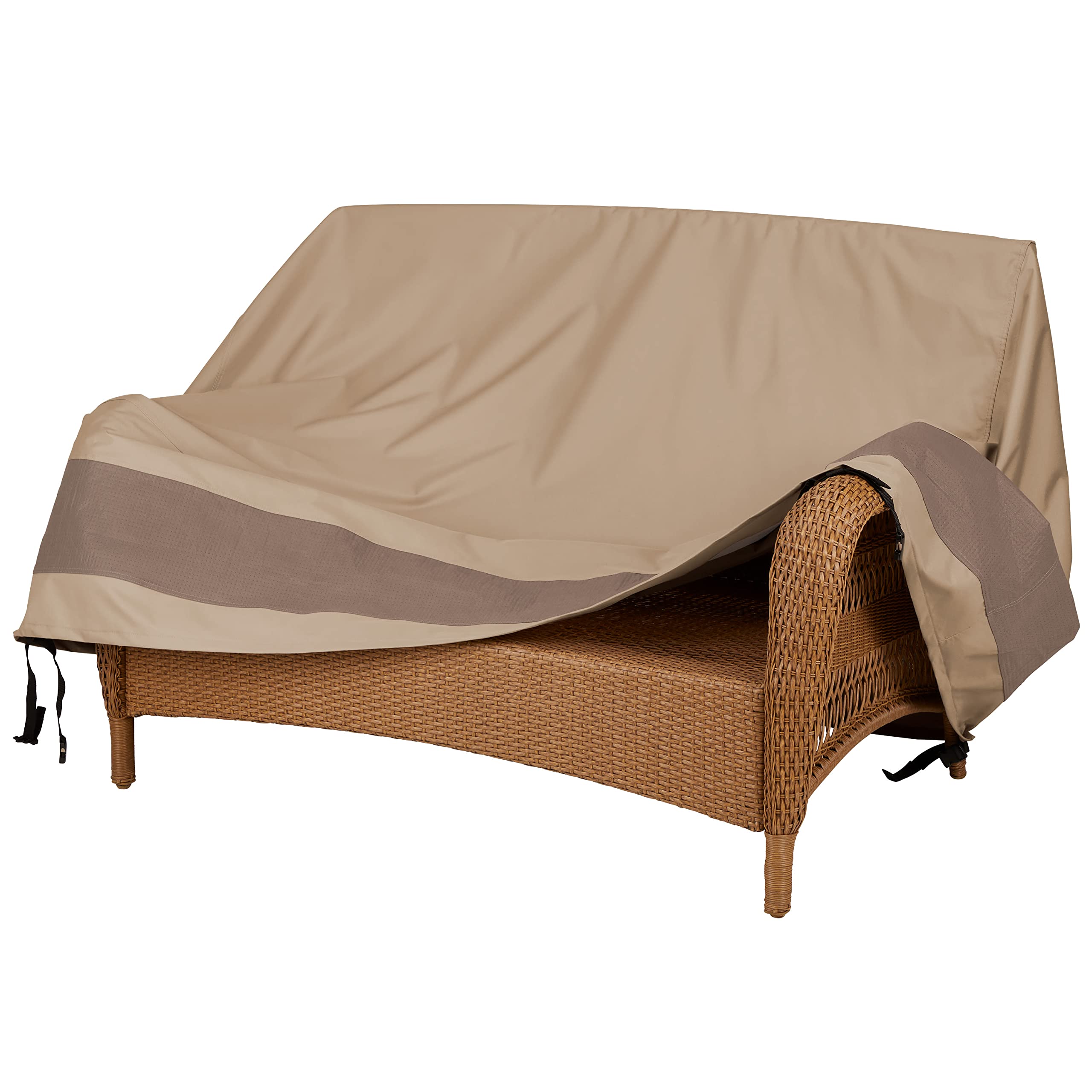 Duck Covers Breathable side panels reduce interior condensation on a loveseat cover.