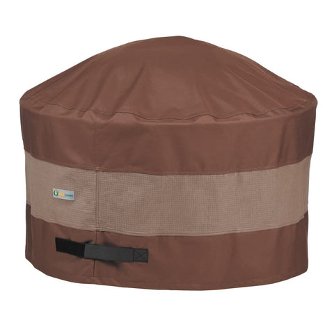 Duck Covers UFPR5024 on round fire pit protecting from rain and dust