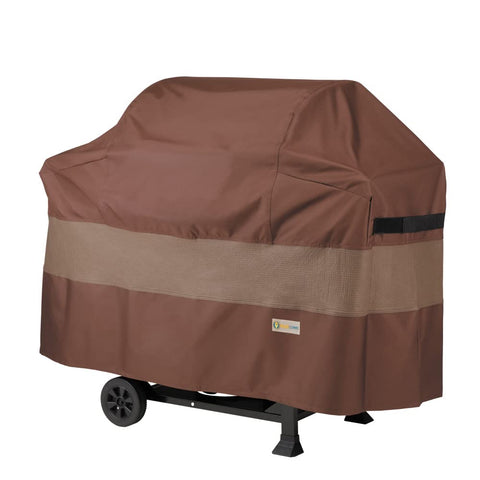 Duck Covers Ultimate Grill Cover 65-inch front view protects grill from rain and sun.