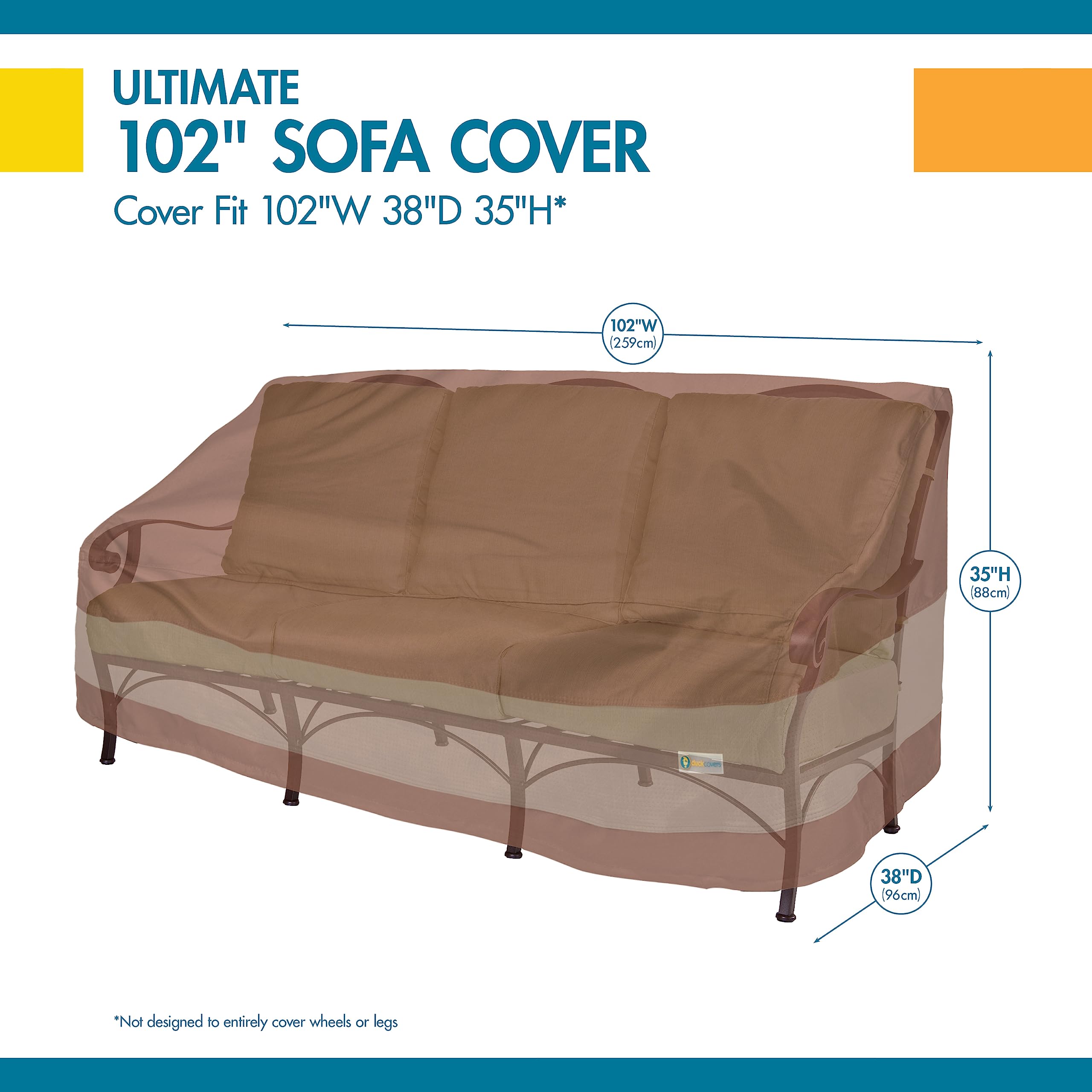 Duck Covers Ultimate sofa cover shows taped seams for leak prevention.