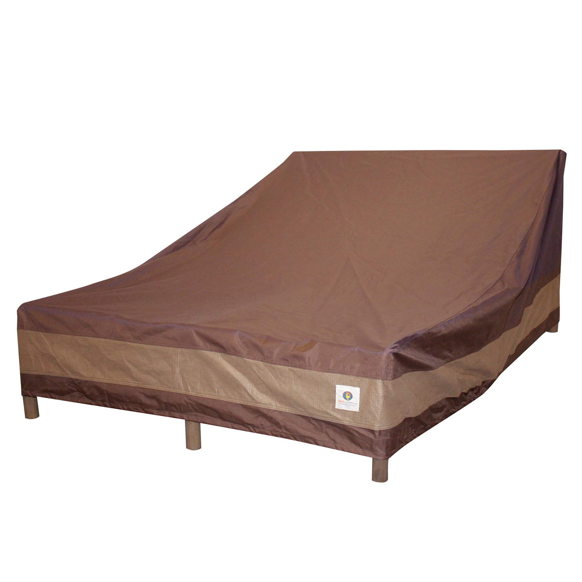 Duck Covers Ultimate Waterproof 82-inch chaise cover on lounge protecting from rain and sun.