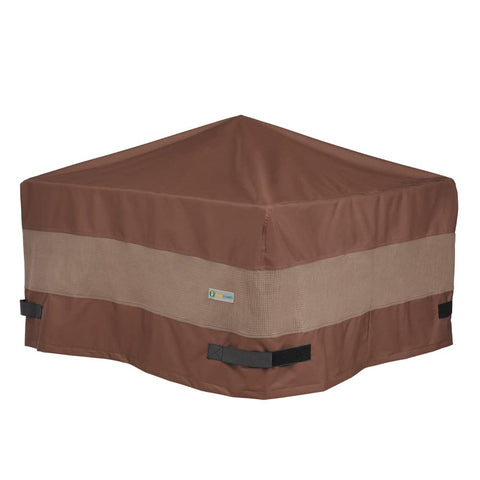 Duck Covers Ultimate waterproof fire pit cover, front view protects a 32x32 fire pit from rain and dust.