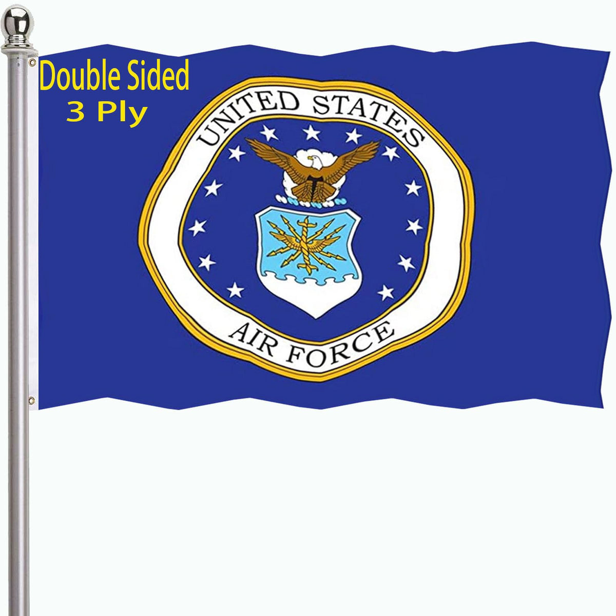 ducuh Air Force Crest Flag 3x5 double-sided outdoor display with vivid colors.