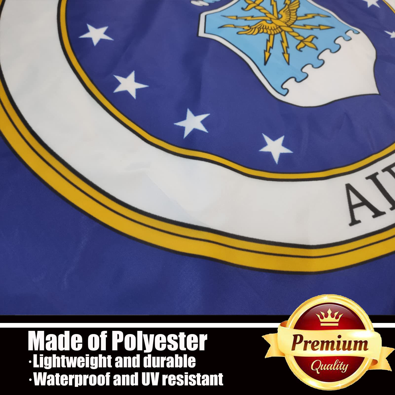 Ducuh three-ply flag with reinforced stitching withstands wind and weather.