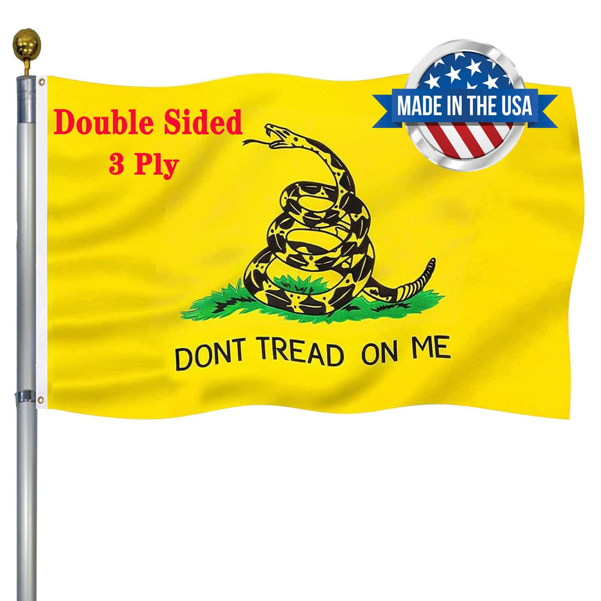 Ducuh Don't Tread on Me flag, double-sided outdoor display for vivid readability from both sides.