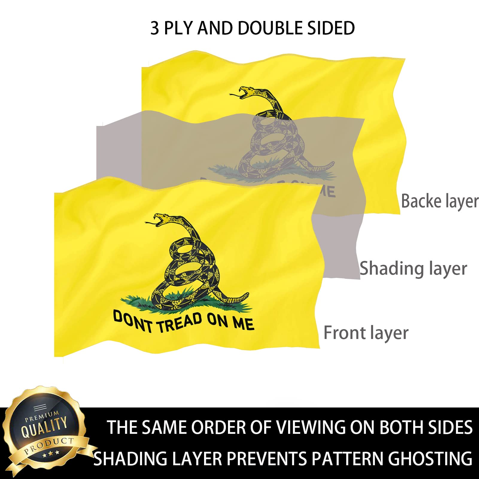 Ducuh Don't Tread on Me flag 3x5 with premium polyester for long-lasting color.
