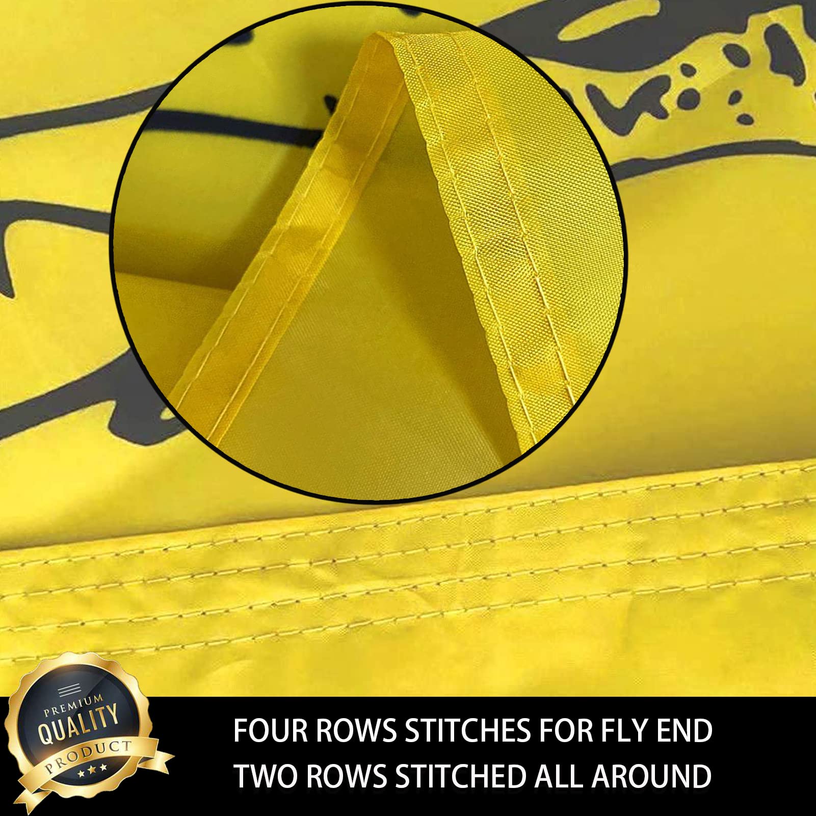 Ducuh Don’t Tread on Me flag showcases vivid colors for eye-catching display.