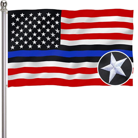 Ducuh embroidered blue line flag for durable outdoor display.