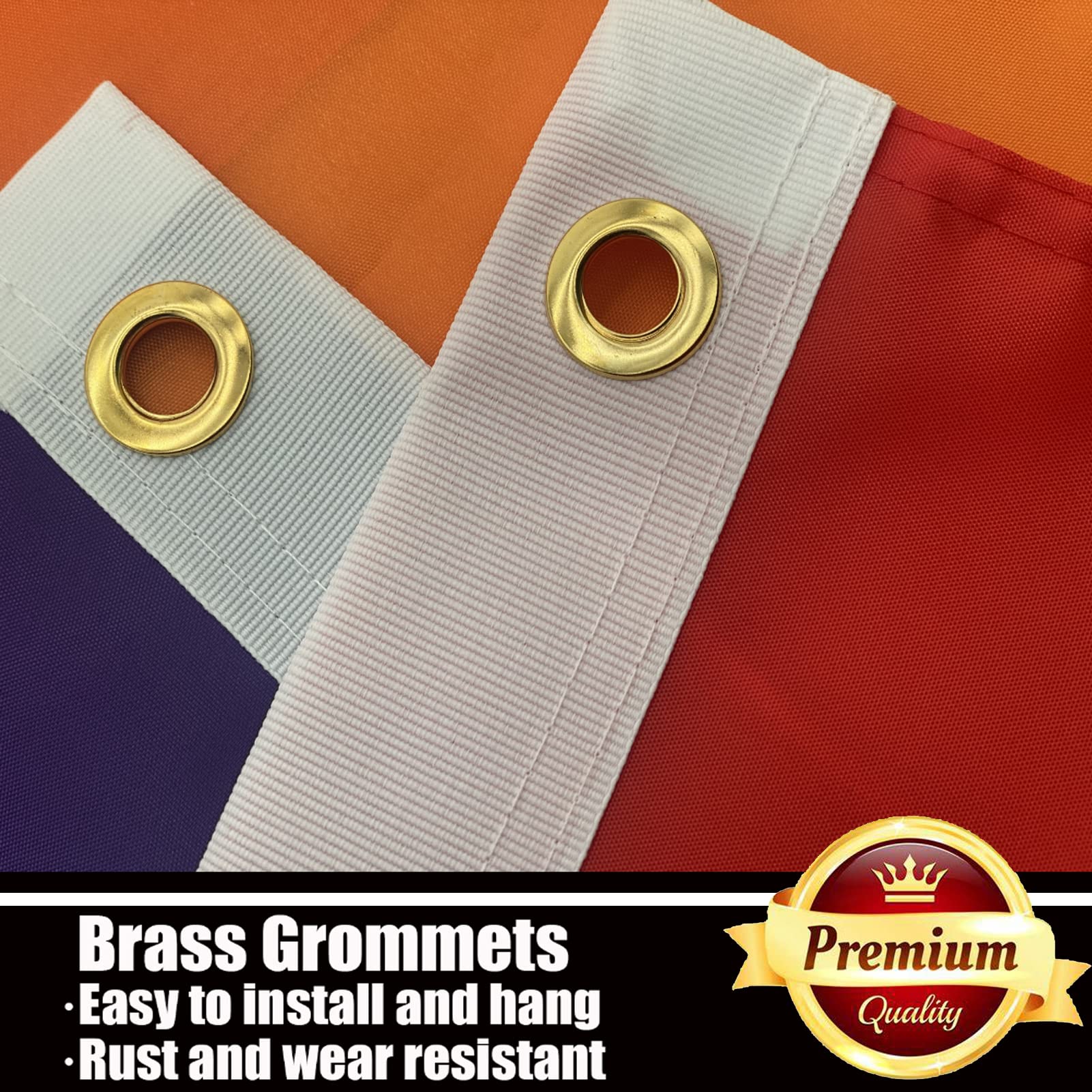 Ducuh heavy-duty construction with brass grommets supports durable outdoor display